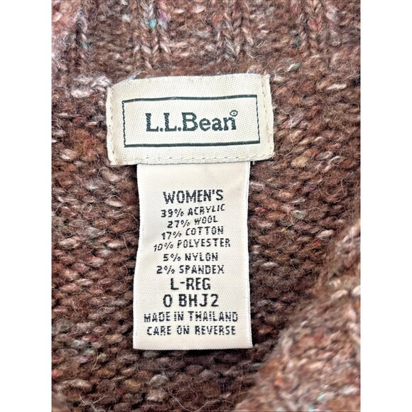 L.L. Bean Women's Wool Blend Sweater Cardigan L Brown Marled Button Front Knit - Picture 3 of 6